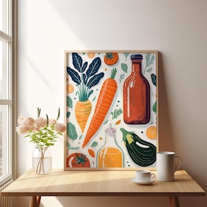 Minimalist Veggie Kitchen Art, Salad Food Poster, Simple Healthy Wall Decor, Modern Kitchen Gift, Colourful Food Wall Art, Dining Room
