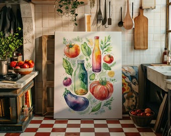 Aquarell Gemüse Print, Landhaus Küche Kunst (Digitaler Download)