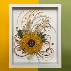 Quilled Flower Wall Art, Sunflower, 3DFrame Paper Art, Unique Handmade Gift, Paper Flower Art, Floral Quilling, Girasol, Flores, Filigrana