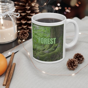 Forest Vibes Ceramic Mug, Eco-Friendly Gift for Nature Lovers, Coffee Mug, Tea Mug, Greenery Design Decoration, forest design mug