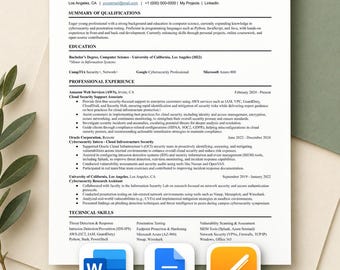 Könnte beinhalten: Ein professionelles Lebenslauf-Dokument für Kevin Nguyen mit Abschnitten für Zusammenfassung der Qualifikationen, Ausbildung, Berufserfahrung und technische Fähigkeiten, ergänzt durch drei Software-Symbole unten.