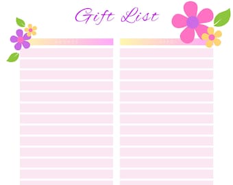 Printable Floral-Themed Gift List: Keep Track of Your Gifting Game! Download only