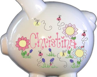 Personalized Ceramic Piggy Bank | Hand-Painted Baby Decor