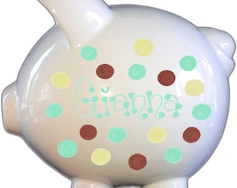 Personalized Polka Dot Piggy Bank, Baby Girl Gift