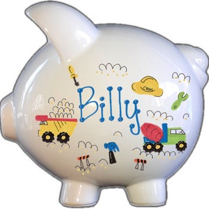 Baby Shower Gift for Boy with Trucks, Truck Piggy bank for Boys, Personalized Baby Boy Gift, Birthday gift for Boy