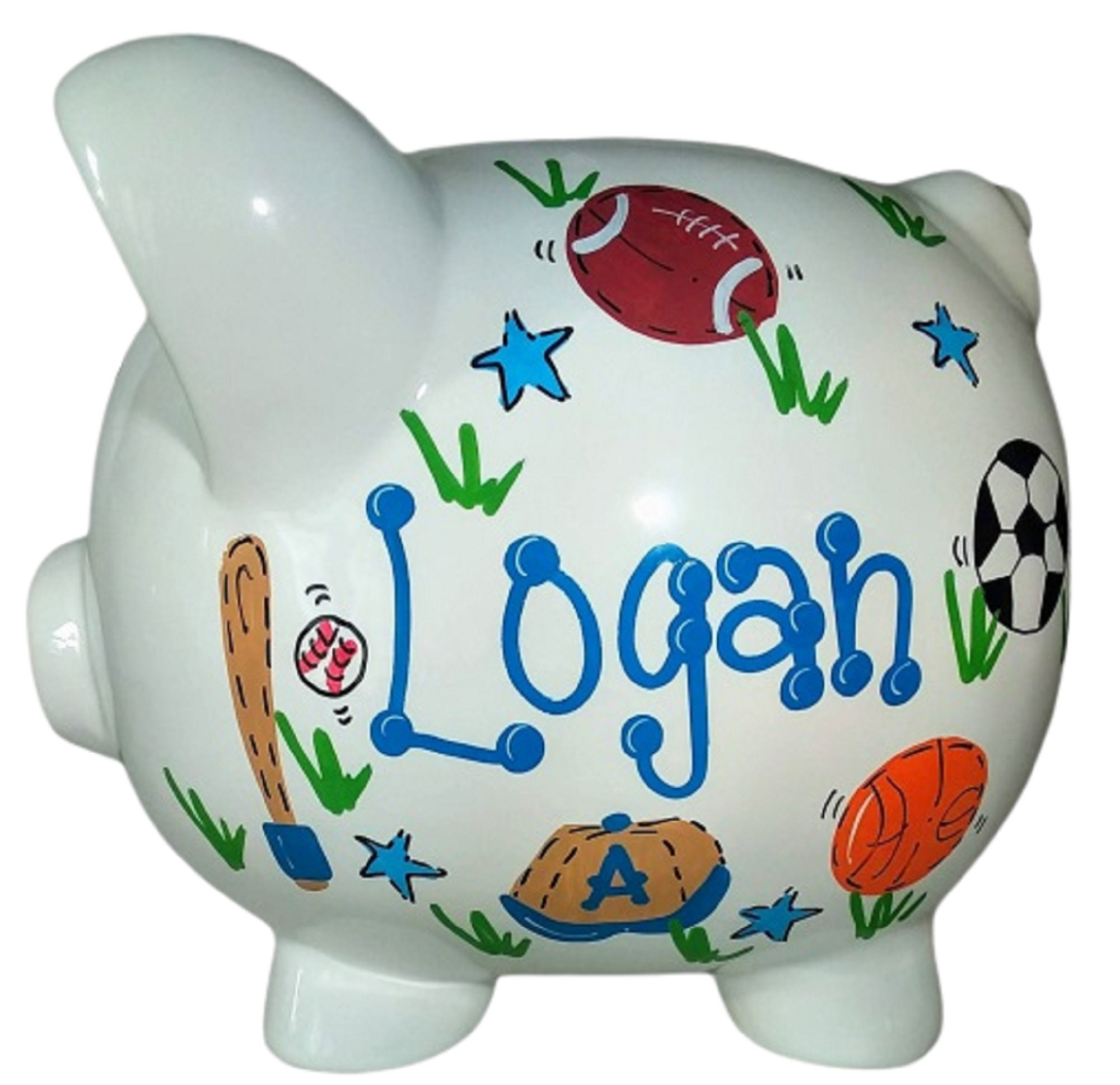 Piggy Bank for Boy Personalized With Sports Theme in Blue With