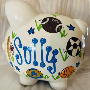 Boy&#39;s Piggy Bank Personalized | Handpainted |Ceramic| Custom banks for him |Nursery Decor | Personalized Baby Gift for Boy | Boy Bank