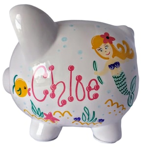 Personalized Piggy Bank with Mermaid Design Piggy Bank for Girl Girl Bank Piggy Bank Custom Piggy Bank  baby Shower Gift