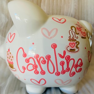 Girl&#39;s Personalized Piggy Bank Hand painted Ceramic Custom banks for Girl Baby Nursery gift, piggy bank, Shower Gift
