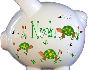 Personalized Ceramic Piggy Bank – Hand-Painted Baby Shower Gift