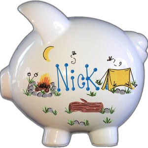 Piggy Bank with Camping Design | Baby Shower Gift ,Gift for Boy Piggy Bank Custom Piggy Bank Coin Bank Personalized Piggy Boy