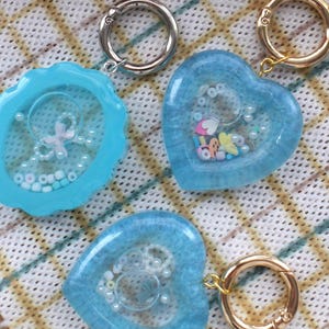 Handmade Resin Keychain with Pearl Blue, Pink Ribbon, Sprinkles  – Sweet Cotton Candy Vibes (2 shapes)
