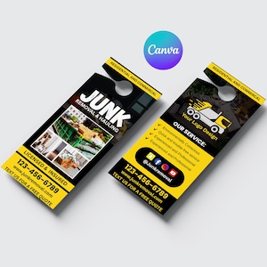 Junk Removal Door Hanger Design: Hauling & Dumpster Service (PDF File, Canva Editable Template)