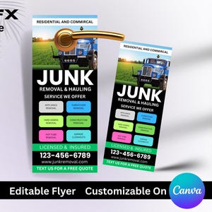 Junk Removal Door Hanger Design: Hauling & Dumpster Service (PDF File, Canva Edit)