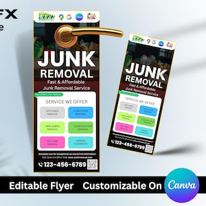 Junk Removal Door Hanger Design: Hauling & Dumpster Service (PDF File, Canva Edit)