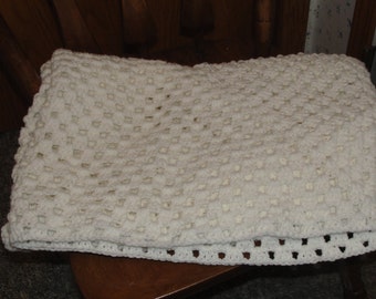 White crocheted baby or lap afghan