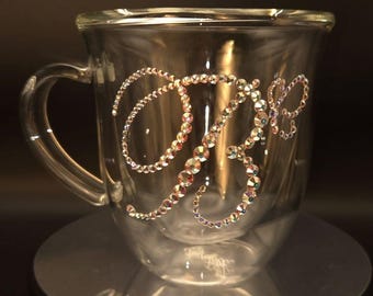 Custom Swarovski® crystals Glass Mug, Personalized Bling Coffee Mug, Gift