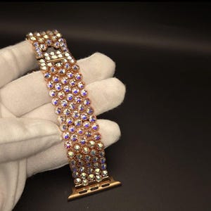 Swarovski Crystal Apple Watch Band, Aurora Borealis AB, Stainless Steel Bracelet, Women's Smartwatch Jewelry