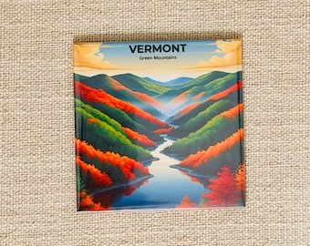 Vermont State Magnet - Green Mountains, Travel Gift, Pride Decor, Illustration Magnet for Fridge or Locker, American Map