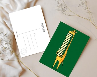 Giraffe Book Lover Postcard: Sendable Art Print