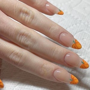 Pumpkin Frenchies – 100% Gel Press On Nails | Pumpkin Orange Tips, Minimal Autumn Nails, Cozy Aesthetic