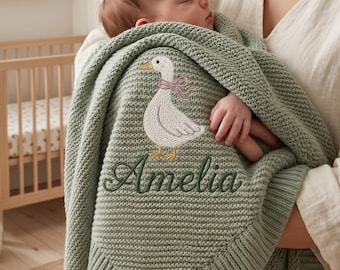 Custom Goose Knit Baby Blanket, Little Goose Baby Shower Announcement Blanket, Baby Girl Gift, Gift for Baby, Keepsake Newborn