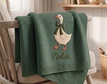 Custom Goose Baby Blanket with Name, Little Goose Baby Shower Announcement Blanket, Baby Girl Gift, Gift for Baby, Keepsake Newborn
