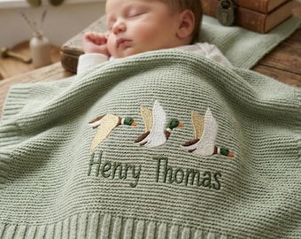 Personalized Mallard Duck Baby Blanket, Custom Name Baby Blanket, Embroidered Mallard Duck Blanket, Gift for Baby, Keepsake Newborn
