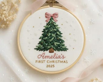 Custom Baby First Christmas Embroidered Ornament, New Baby Christmas Ornament, New Parent Gift, Baby Name Keepsake, Baby Girl Gift, EOL136.C