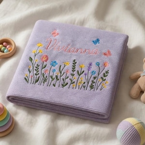 Custom Embroidered Name Blanket with Butterflies and Wildflowers for Newborn, Welcome Baby Blanket, Nursery Keepsake, Newborn Gift For Baby image 9