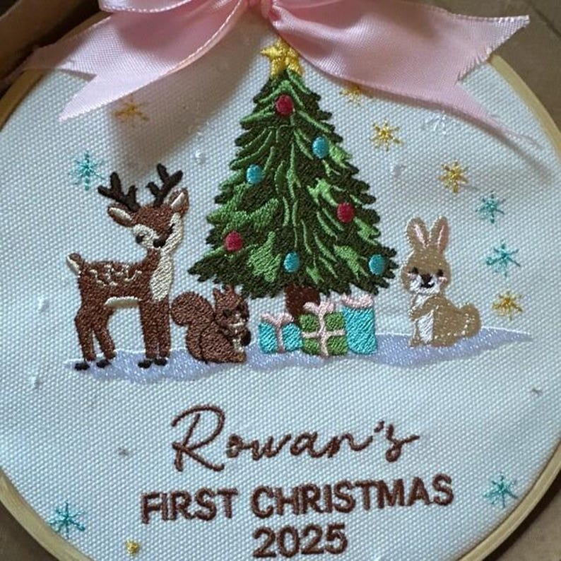 Custom Woodland Animal Baby's 1st Christmas Embroidered Ornament, Baby's First Christmas Gift, New Baby Gift, Newborn Keepsake, EOL041.C imagen 8