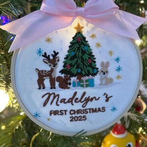 Custom Woodland Animal Baby's 1st Christmas Embroidered Ornament, Baby's First Christmas Gift, New Baby Gift, Newborn Keepsake, EOL041.C imagen 5