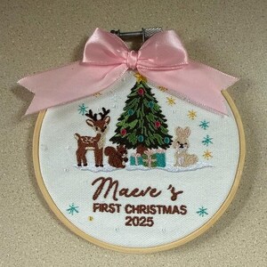 Custom Woodland Animal Baby's 1st Christmas Embroidered Ornament, Baby's First Christmas Gift, New Baby Gift, Newborn Keepsake, EOL041.C imagen 7