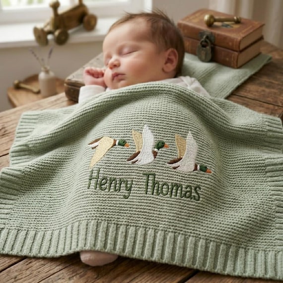 Personalized Mallard Duck Baby Blanket, Custom Name Baby Blanket, Embroidered Mallard Duck Blanket, Gift for Baby, Keepsake Newborn