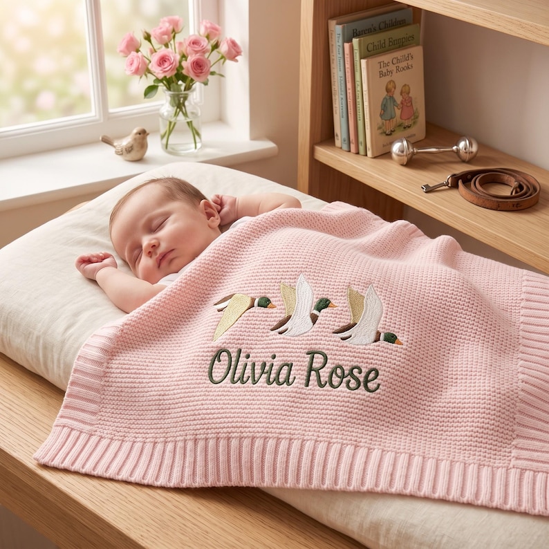 Personalized Mallard Duck Baby Blanket, Custom Name Baby Blanket, Embroidered Mallard Duck Blanket, Gift for Baby, Keepsake Newborn image 5