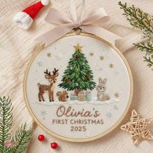 Custom Woodland Animal Baby's 1st Christmas Embroidered Ornament, Baby's First Christmas Gift, New Baby Gift, Newborn Keepsake, EOL041.C imagen 3