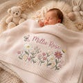 Personalized Floral Embroidered Baby Blanket - Custom Name Knitted Throw, Welcome Baby Blanket, Nursery Keepsake, Keepsake Newborn product logo