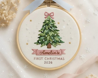 Personalized Embroidered Baby First Christmas Ornament, New Baby Christmas Tree Ornament, New Parent Gift, Baby Girl Gift, EOL140.C