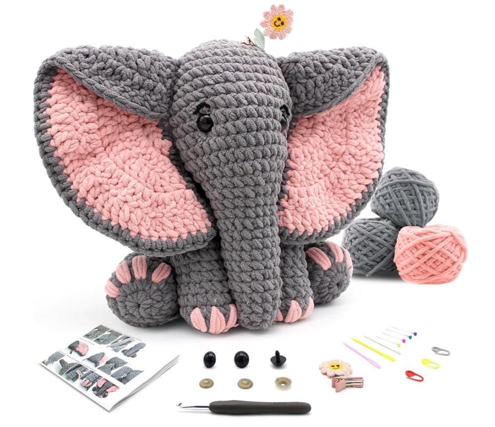 Crochet Elephant Kit for Beginners - Amigurumi DIY Starter Kit with…