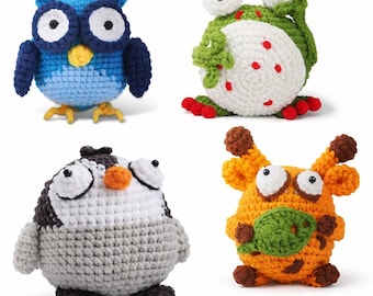Crochet Kit for Beginners – 4 Pack Animal Amigurumi DIY Starter Kit (Frog, Owl, Deer, Chick) with Video Tutorial, Easy Gift