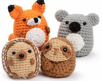Crochet Kit for Beginners – 4 Pack Animal Amigurumi DIY Starter Kit with Video Tutorial, Easy Yarn Craft Gift for Kids & Adults