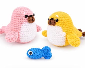 Crochet Seal Kit for Beginners – 2 Pack Amigurumi DIY Starter Kit with Video Tutorial, Easy Yarn Craft Gift for Kids & Adults