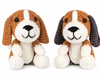 Crochet Dog Kit for Beginners – Beagle Amigurumi DIY Kit, 2 Pack Puppy Set with Video Tutorial, Easy Yarn Craft Gift