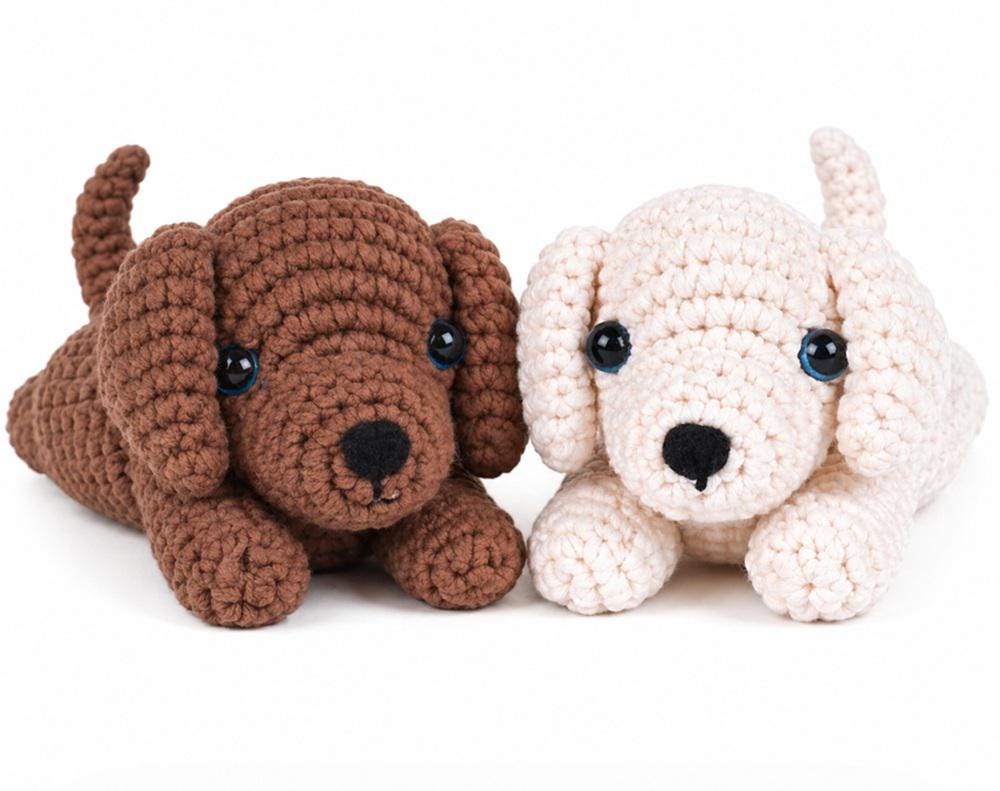 Golden Retriever Crochet Kit for Beginners - 2 Pack Amigurumi DIY Starter Kit with Video Tutorial, Easy Gift for Dog Lovers