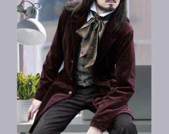 Men's Brown Velvet Frock Coat: Steampunk Gothic Tailcoat