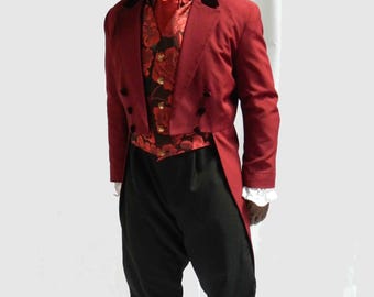 Men Burgundy Wool Regency Tailcoat, 18th Century British Tailcoat, Historical Coat