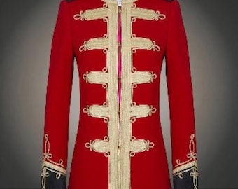 Ladies Red Wool Hussar Jacket: Military Style Coat