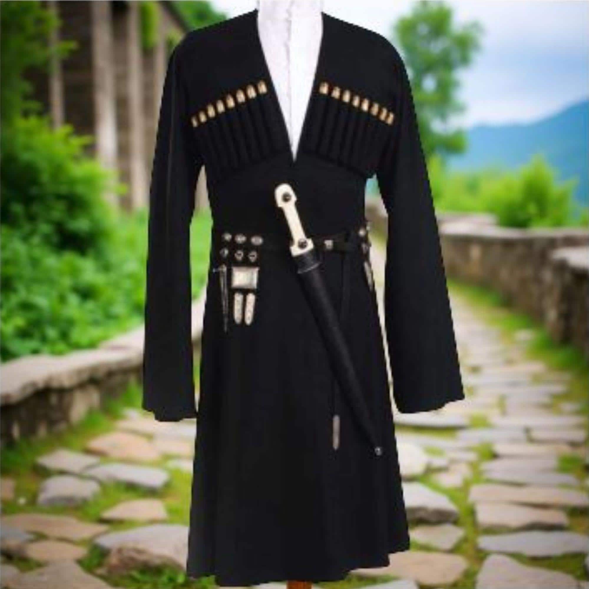 Men's Black Wool National Costume Georgian Choke Cherkeska Dance