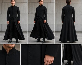 Men's Neo Matrix Heavy Duty Cotton Black Gothic Cosplay Trench