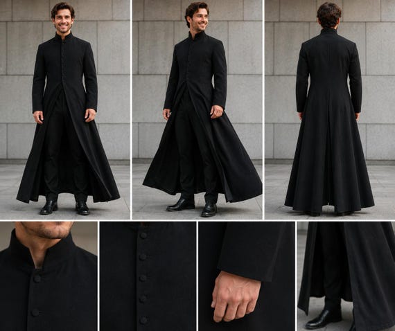 Men's Neo Matrix Heavy Duty Cotton Black Gothic Cosplay Trench